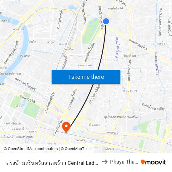 ตรงข้ามเซ็นทรัลลาดพร้าว  Central Ladprao to Phaya Thai 1 map