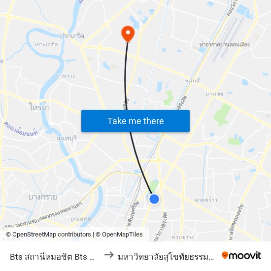 Bts สถานีหมอชิต Bts Mochit to มหาวิทยาลัยสุโขทัยธรรมาธิราช map