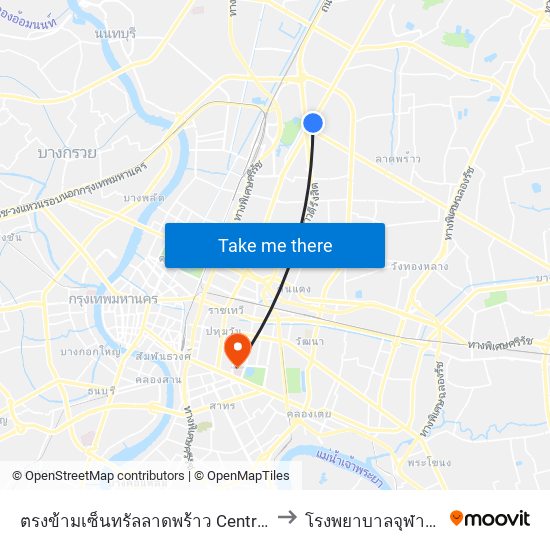 ตรงข้ามเซ็นทรัลลาดพร้าว  Central Ladprao to โรงพยาบาลจุฬาลงกรณ์ map