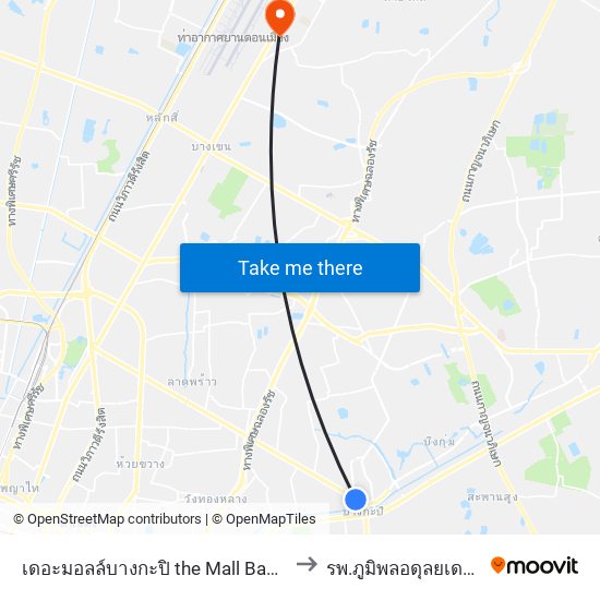 เดอะมอลล์บางกะปิ the Mall Bangkapi to รพ.ภูมิพลอดุลยเดช พอ map