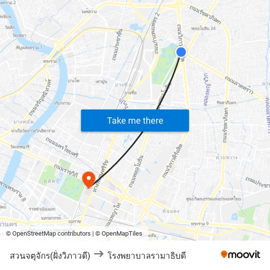 สวนจตุจักร(ฝั่งวิภาวดี) to โรงพยาบาลรามาธิบดี map