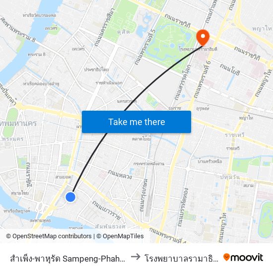 สำเพ็ง-พาหุรัด Sampeng-Phahurat to โรงพยาบาลรามาธิบดี map