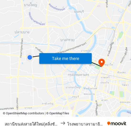 สถานีขนส่งสายใต้ใหม่(ตลิ่งชัน) to โรงพยาบาลรามาธิบดี map