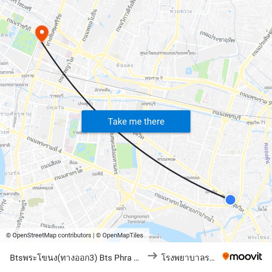 Btsพระโขนง(ทางออก3) Bts Phra Khanong (Exit 3) to โรงพยาบาลรามาธิบดี map