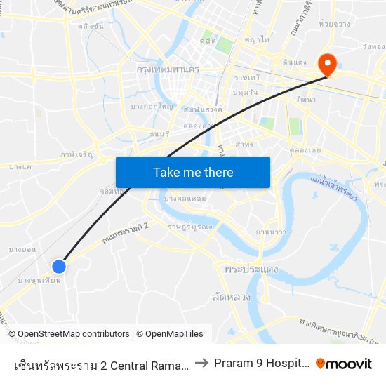 เซ็นทรัลพระราม 2 Central Rama 2 to Praram 9 Hospital map