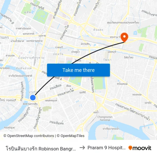 โรบินสันบางรัก Robinson Bangrak to Praram 9 Hospital map