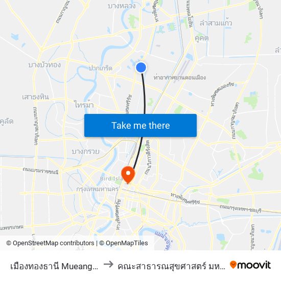 เมืองทองธานี Mueang Thong Thani to คณะสาธารณสุขศาสตร์ มหาวิทยาลัยมหิดล map