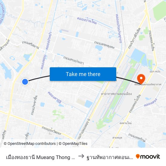 เมืองทองธานี Mueang Thong Thani to ฐานทัพอากาศดอนเมือง map