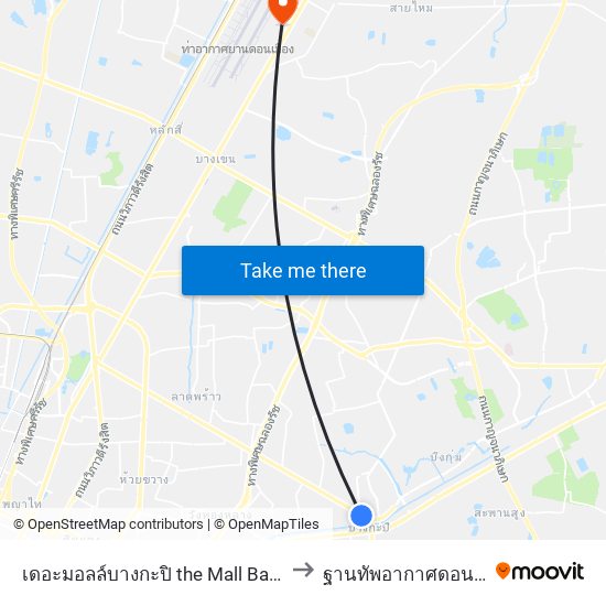 เดอะมอลล์บางกะปิ the Mall Bangkapi to ฐานทัพอากาศดอนเมือง map