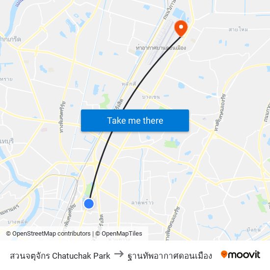 สวนจตุจักร Chatuchak Park to ฐานทัพอากาศดอนเมือง map