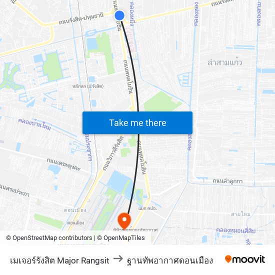 เมเจอร์รังสิต Major Rangsit to ฐานทัพอากาศดอนเมือง map