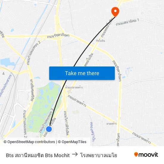 Bts สถานีหมอชิต Bts Mochit to โรงพยาบาลเมโย map