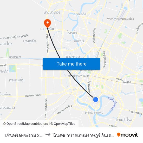 เซ็นทรัลพระราม 3 Central Rama 3 to โณงพยาบาลเกษมราษฎร์ อินเตอร์เนชั่นแนล รัตนาธิเบศร์ map