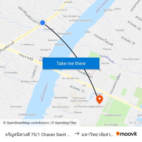 จรัญสนิทวงศ์ 75/1 Charan Sanit Wong 75/1 to มหาวิทยาลัยสวนดุสิต map