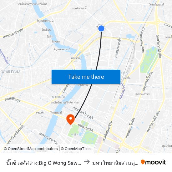 บิ๊กซีวงศ์สว่าง;Big C Wong Sawang to มหาวิทยาลัยสวนดุสิต map