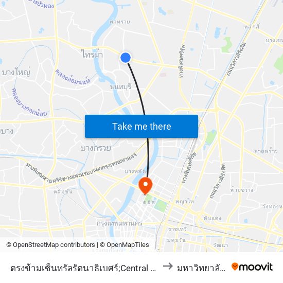 ตรงข้ามเซ็นทรัลรัตนาธิเบศร์;Central Rattanathibet (Opposite) to มหาวิทยาลัยสวนดุสิต map