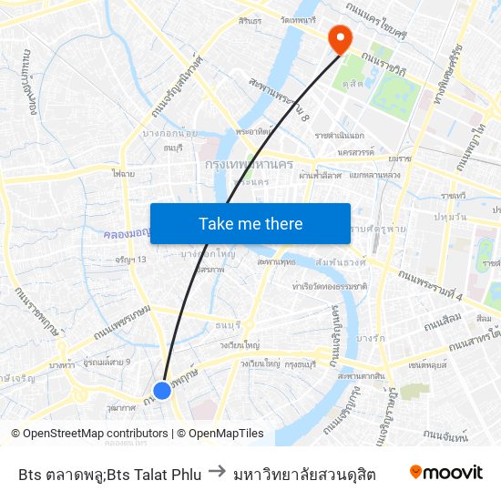 Bts ตลาดพลู;Bts Talat Phlu to มหาวิทยาลัยสวนดุสิต map