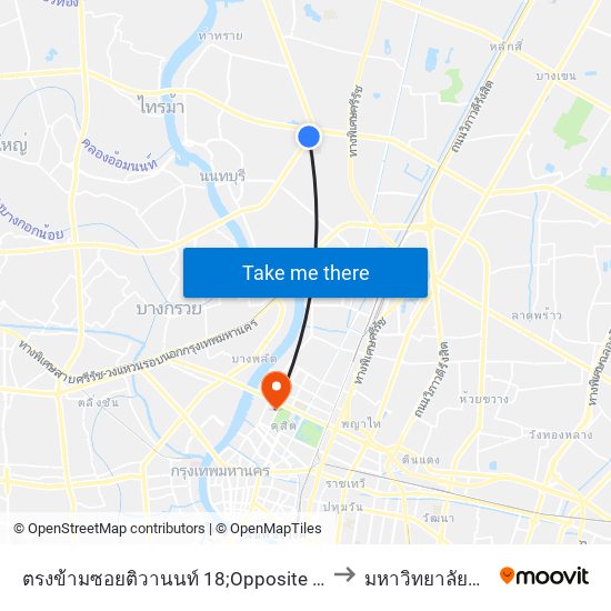 ตรงข้ามซอยติวานนท์ 18;Opposite Soi Tiwanon 18 to มหาวิทยาลัยสวนดุสิต map