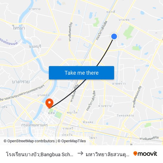 โรงเรียนบางบัว;Bangbua School to มหาวิทยาลัยสวนดุสิต map
