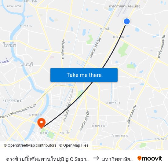ตรงข้ามบิ๊กซีสะพานใหม่;Big C Saphan Mai (Opposite) to มหาวิทยาลัยสวนดุสิต map