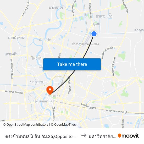 ตรงข้ามพหลโยธิน กม.25;Opposite Phahon Yothin Km. 25 to มหาวิทยาลัยสวนดุสิต map