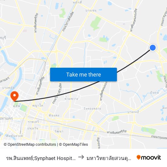 รพ.สินแพทย์;Synphaet Hospital to มหาวิทยาลัยสวนดุสิต map