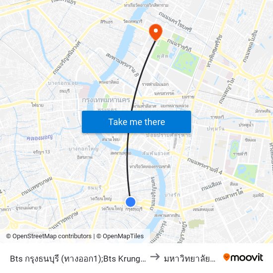 Bts กรุงธนบุรี (ทางออก1);Bts Krungthonburi (Exit 1) to มหาวิทยาลัยสวนดุสิต map