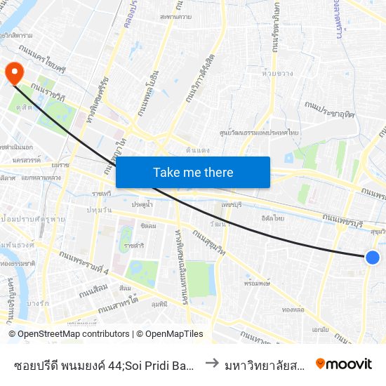 ซอยปรีดี พนมยงค์ 44;Soi Pridi Banomyong 44 to มหาวิทยาลัยสวนดุสิต map