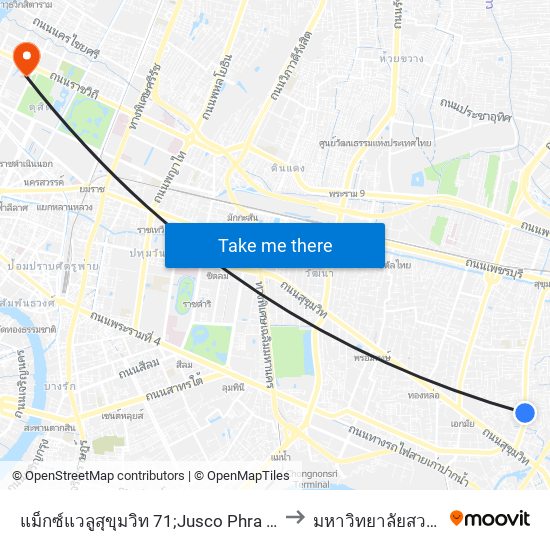 แม็กซ์แวลูสุขุมวิท 71;Jusco Phra Khanong to มหาวิทยาลัยสวนดุสิต map