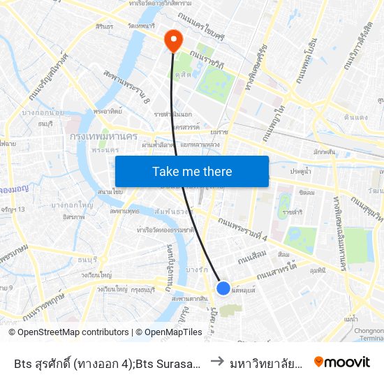 Bts สุรศักดิ์ (ทางออก 4);Bts Surasak Station (Exit 4) to มหาวิทยาลัยสวนดุสิต map