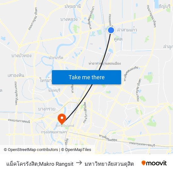 แม็คโครรังสิต;Makro Rangsit to มหาวิทยาลัยสวนดุสิต map