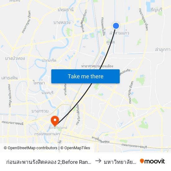 ก่อนสะพานรังสิตคลอง 2;Before Rangsit Klong 2 Bridge to มหาวิทยาลัยสวนดุสิต map