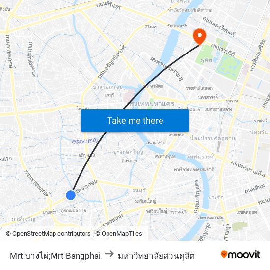 Mrt บางไผ่;Mrt Bangphai to มหาวิทยาลัยสวนดุสิต map