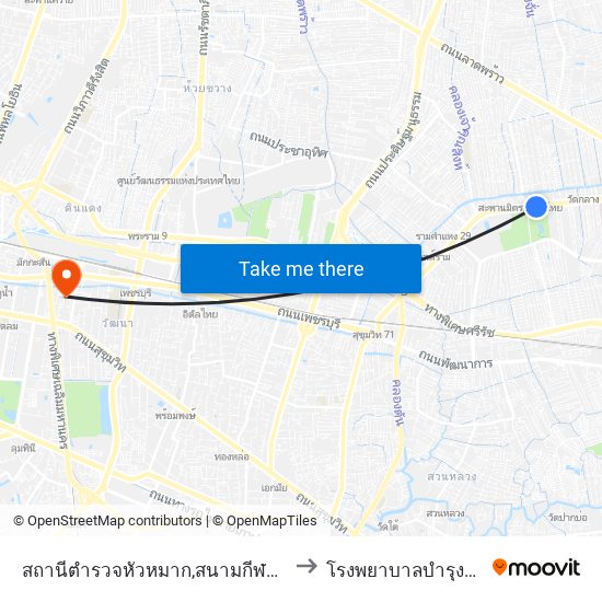 สถานีตำรวจหัวหมาก,สนามกีฬาหัวหมาก to โรงพยาบาลบำรุงราษฎร์ map