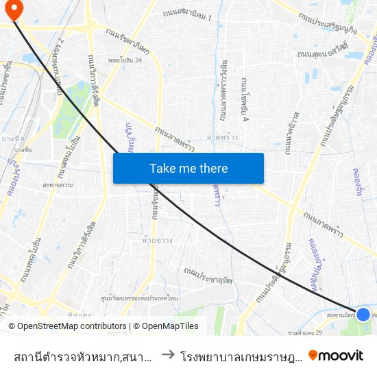 สถานีตำรวจหัวหมาก,สนามกีฬาหัวหมาก to โรงพยาบาลเกษมราษฎร์ ประชาชื่น map