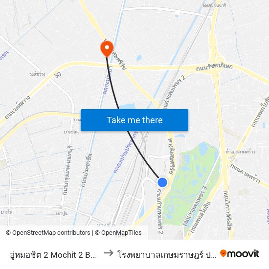 อู่หมอชิต 2 Mochit 2 Bus Depot to โรงพยาบาลเกษมราษฎร์ ประชาชื่น map