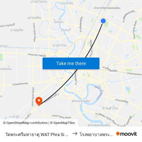 วัดพระศรีมหาธาตุ WAT Phra Si Mahathat to โรงพยาบาลพระราม 2 map