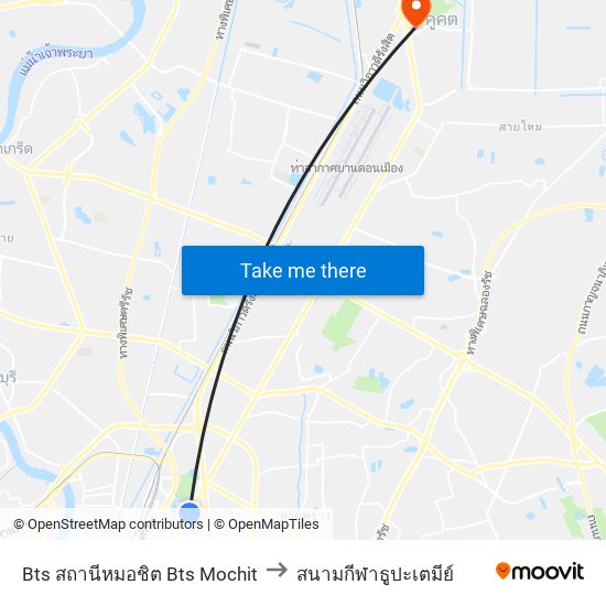 Bts สถานีหมอชิต Bts Mochit to สนามกีฬาธูปะเตมีย์ map