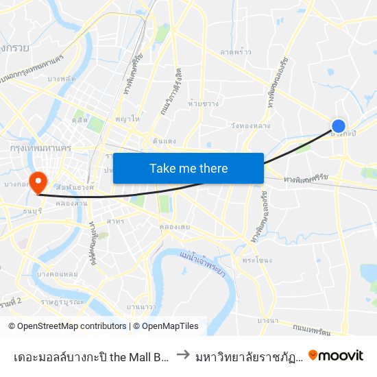 เดอะมอลล์บางกะปิ the Mall Bangkapi to มหาวิทยาลัยราชภัฏธนบุรี map