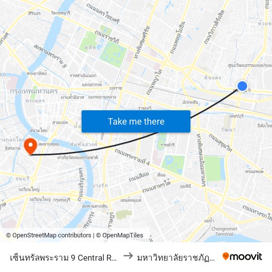 เซ็นทรัลพระราม 9 Central Rama 9 to มหาวิทยาลัยราชภัฏธนบุรี map