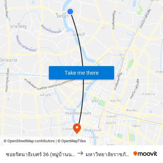 ซอยรัตนาธิเบศร์ 36 (หมู่บ้านนนท์ณิชา) to มหาวิทยาลัยราชภัฏธนบุรี map