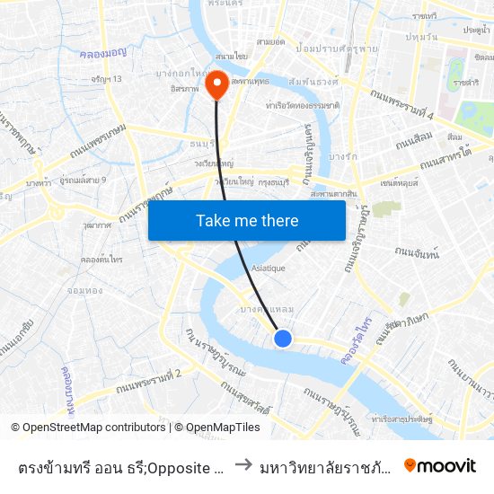 ตรงข้ามทรี ออน ธรี;Opposite Tree on 3 to มหาวิทยาลัยราชภัฏธนบุรี map