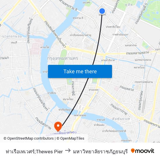 ท่าเรือเทเวศร์;Thewes Pier to มหาวิทยาลัยราชภัฏธนบุรี map