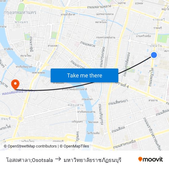 โอสถศาลา;Osotsala to มหาวิทยาลัยราชภัฏธนบุรี map