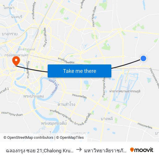 ฉลองกรุง ซอย 21;Chalong Krung Soi 21 to มหาวิทยาลัยราชภัฏธนบุรี map