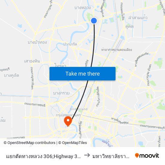 แยกตัดทางหลวง 306;Highway 306 Intersection to มหาวิทยาลัยราชภัฏธนบุรี map