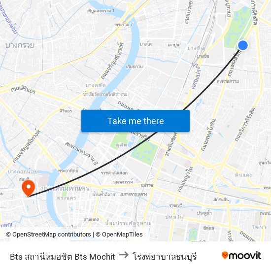 Bts สถานีหมอชิต Bts Mochit to โรงพยาบาลธนบุรี map