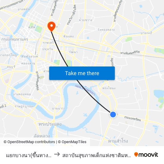 แยกบางนา(ขึ้นทางด่วน) to สถาบันสุขภาพเด็กแห่งชาติมหาราชินี map