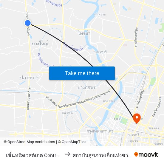 เซ็นทรัลเวสต์เกต Central Westgate to สถาบันสุขภาพเด็กแห่งชาติมหาราชินี map