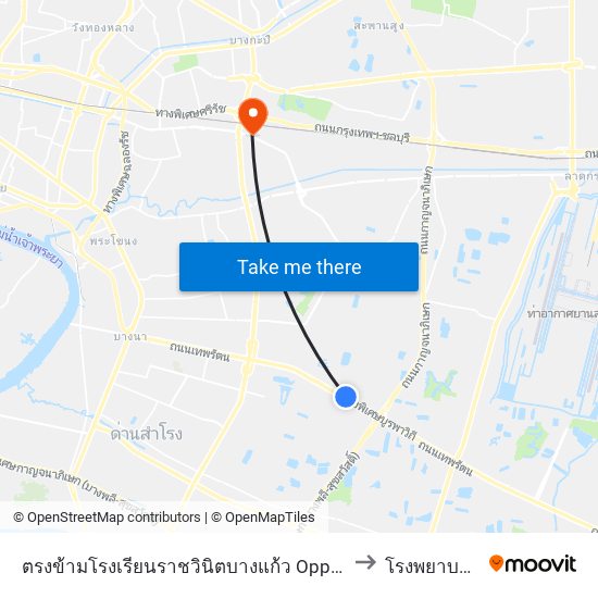 ตรงข้ามโรงเรียนราชวินิตบางแก้ว Opposite Ratwinit Bangkaeo School to โรงพยาบาล วิภาราม map